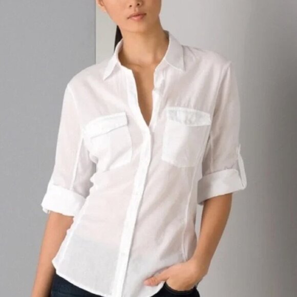 James Perse Womens Size 2 Medium White Sheer Slub Side Panel Shirt Minimal Boho - Picture 1 of 11